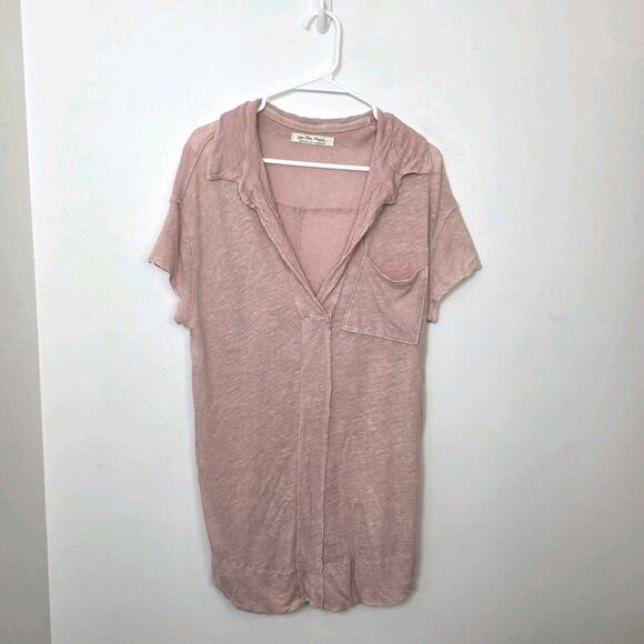 Free People Light Pink Linen Blend Beachy Casual Tunic The Posh Tee Shirt Size S - Picture 4 of 8